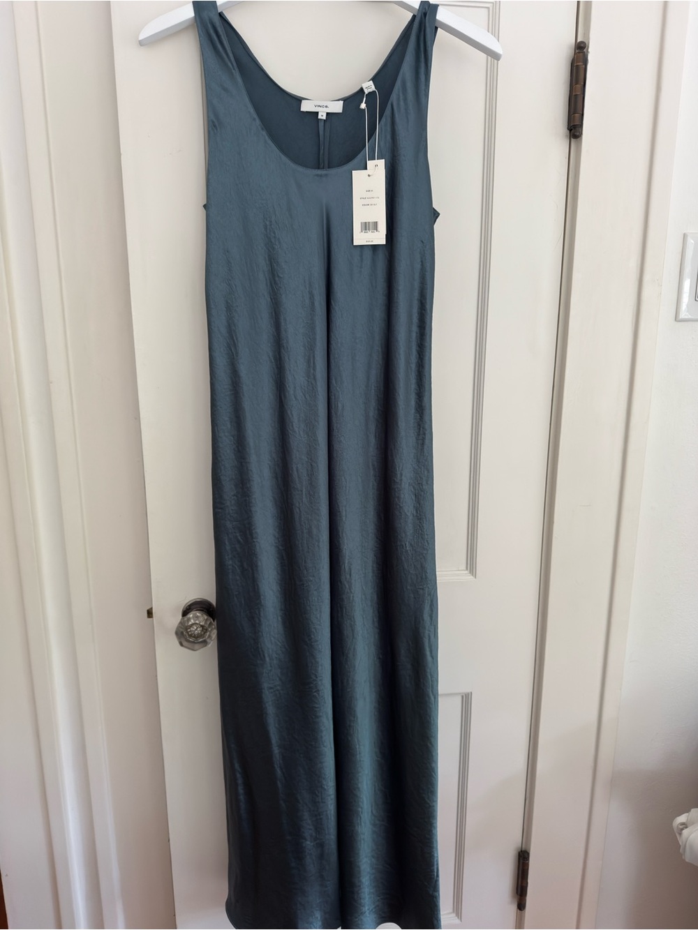 Vince Satin Scoop Neck Maxi Slip Dress in Dusty Blue